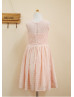 Blush Pink Lace Knee Length Flower Girl Dress